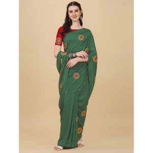Generic Women's Silk Blend Embroidered Saree With Unstitched Blouse 5.5Mtr (Light Green)