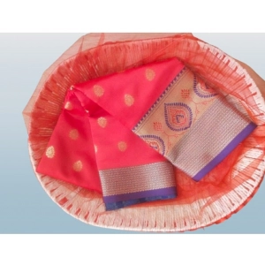 Generic Women's Silk Blend Woven Saree With Unstitched Blouse 5.5Mtr (Red)
