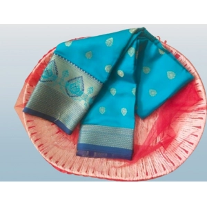 Generic Women's Silk Blend Woven Saree With Unstitched Blouse 5.5Mtr (Green-Multicolor)