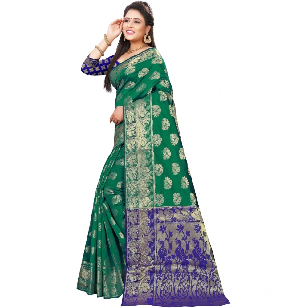 Women's Jacquard Woven Saree With Unstitched Blouse 5.5Mtr (Green) Women's Jacquard Woven Saree With Unstitched Blouse 5.5Mtr (Green)