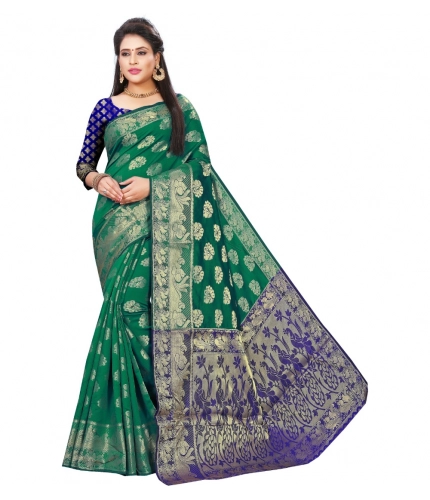 Women's Jacquard Woven Saree With Unstitched Blouse 5.5Mtr (Green)