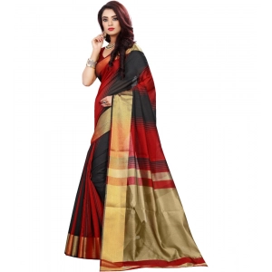 Generic Women's Jacquard Woven Saree With Unstitched Blouse 5.5Mtr (Red-Black)