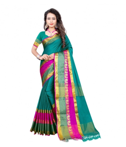 Women's Jacquard Woven Saree With Unstitched Blouse 5.5Mtr (Dark Green)