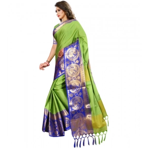 Generic Women's Jacquard Woven Saree With Unstitched Blouse 5.5Mtr (Green)