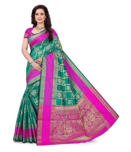 Women's Jacquard Woven Saree With Unstitched Blouse 5.5Mtr (Light Green)