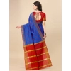 Women's Cotton Silk Checkered Saree With Unstitched Blouse 5.5Mtr (Blue)