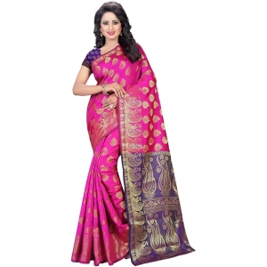 Generic Women's Jacquard Woven Saree With Unstitched Blouse 5.5Mtr (Pink)