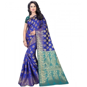 Generic Women's Jacquard Woven Saree With Unstitched Blouse 5.5Mtr (Blue)