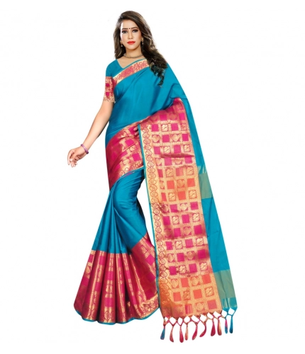 Women's Jacquard Woven Saree With Unstitched Blouse 5.5Mtr (Multicolor)