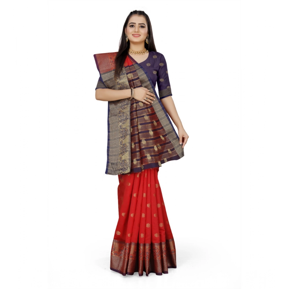 Women's Jacquard Woven Saree With Unstitched Blouse 5.5Mtr (Red) Women's Jacquard Woven Saree With Unstitched Blouse 5.5Mtr (Red)