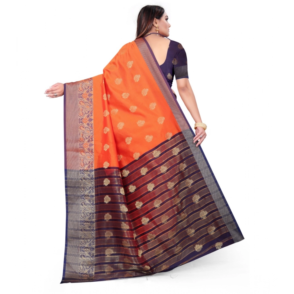 Women's Silk Blend Woven Saree With Unstitched Blouse 5.5Mtr (Orange) Women's Silk Blend Woven Saree With Unstitched Blouse 5.5Mtr (Orange)