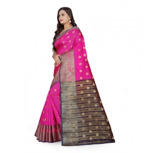 Generic Women's Jacquard Woven Saree With Unstitched Blouse 5.5Mtr (Pink)