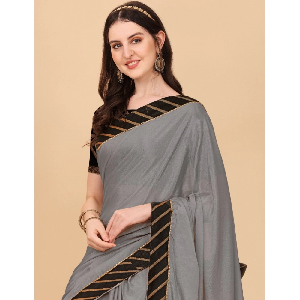 Women's Chiffon Self Design Saree With Unstitched Blouse 5.5Mtr (Silver) Women's Chiffon Self Design Saree With Unstitched Blouse 5.5Mtr (Silver)