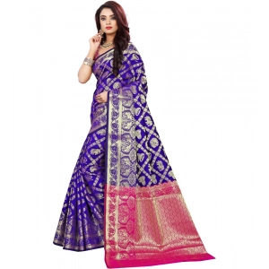 Generic Women's Jacquard Woven Saree With Unstitched Blouse 5.5Mtr (Blue)