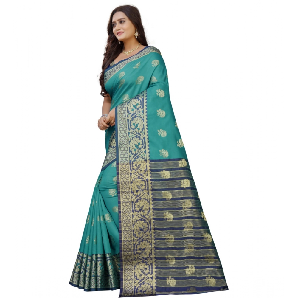 Women's Silk Blend Woven Saree With Unstitched Blouse 5.5Mtr (Dark Blue-Green) Women's Silk Blend Woven Saree With Unstitched Blouse 5.5Mtr (Dark Blue-Green)