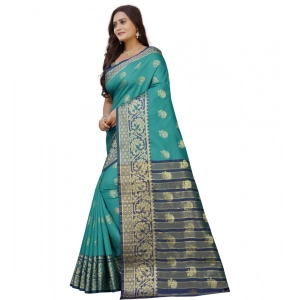 Generic Women's Silk Blend Woven Saree With Unstitched Blouse 5.5Mtr (Dark Blue-Green)