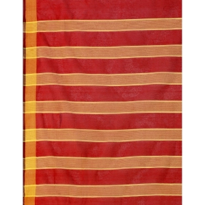 Generic Women's Cotton Silk Striped Saree With Unstitched Blouse 5.5Mtr (Red)