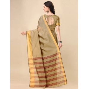 Generic Women's Cotton Silk Striped Saree With Unstitched Blouse 5.5Mtr (Cream)