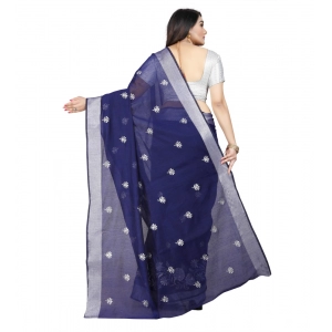Generic Women's Cotton Silk Embroidered Saree With Unstitched Blouse 5.5Mtr (Blue)