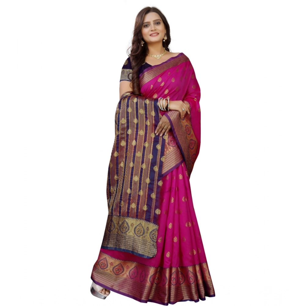 Women's Silk Blend Woven Saree With Unstitched Blouse 5.5Mtr (Purple-Pink) Women's Silk Blend Woven Saree With Unstitched Blouse 5.5Mtr (Purple-Pink)