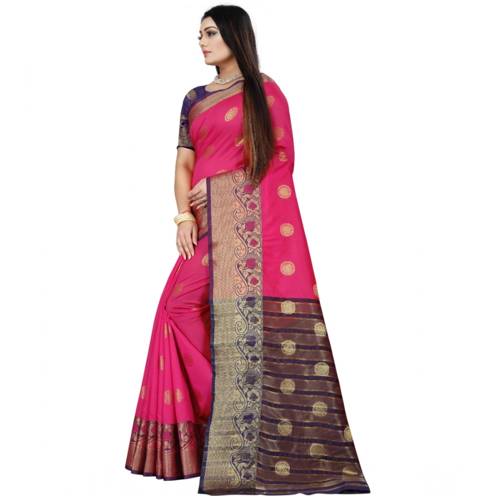 Women's Silk Blend Woven Saree With Unstitched Blouse 5.5Mtr (Blue-Pink) Women's Silk Blend Woven Saree With Unstitched Blouse 5.5Mtr (Blue-Pink)