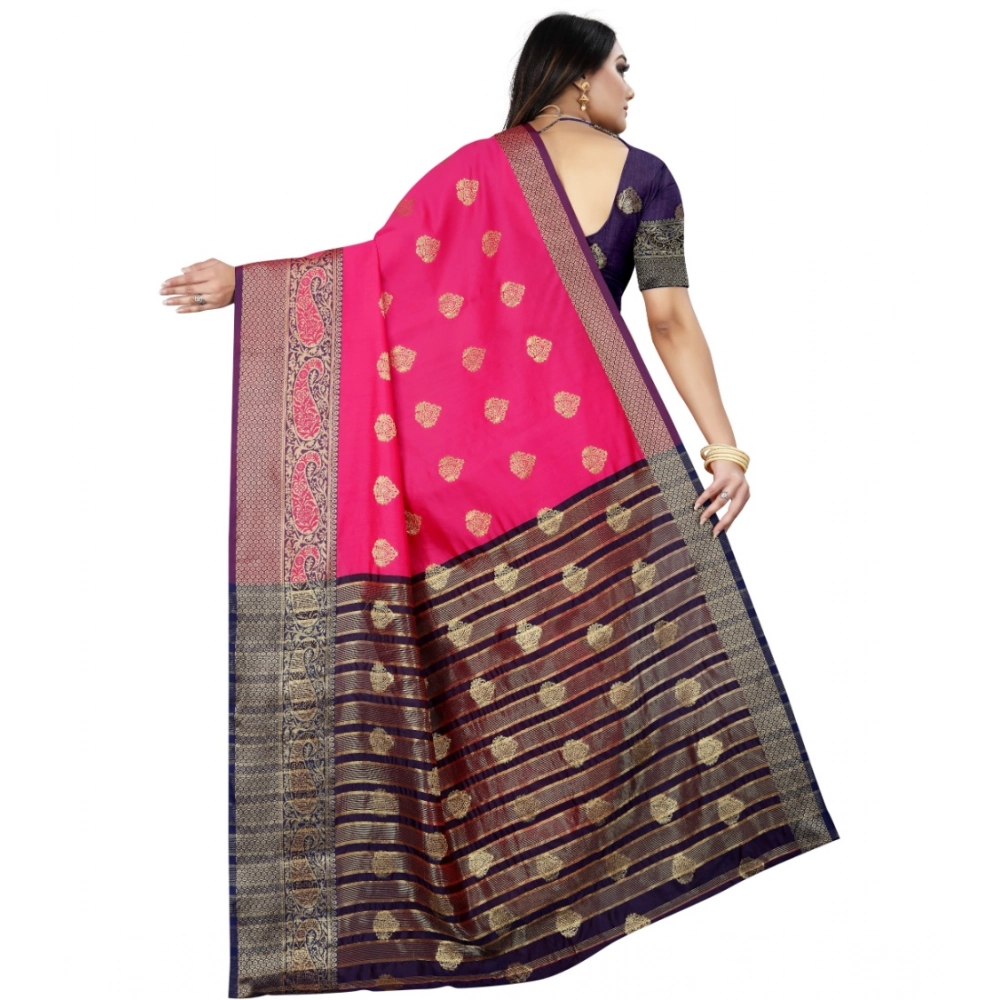 Women's Silk Blend Woven Saree With Unstitched Blouse 5.5Mtr (Purple-Pink) Women's Silk Blend Woven Saree With Unstitched Blouse 5.5Mtr (Purple-Pink)