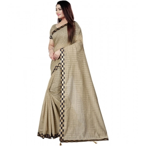 Generic Women's Cotton Silk Checkered Saree With Unstitched Blouse 5.5Mtr (Cream)