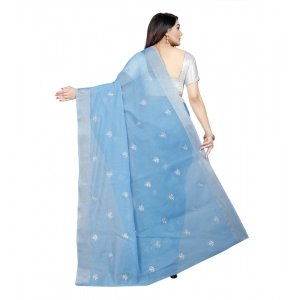 Generic Women's Cotton Silk Embroidered Saree With Unstitched Blouse 5.5Mtr (Light Blue)