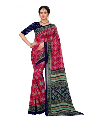 Women's Georgette Floral Print Saree With Unstitched Blouse 5.5Mtr (Pink)
