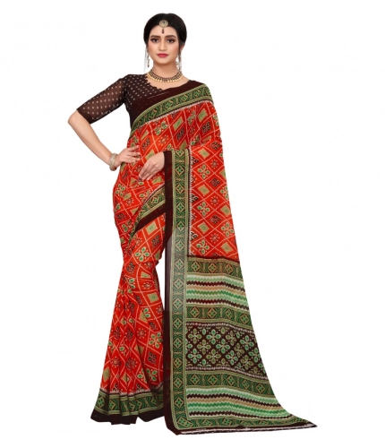 Women's Georgette Floral Print Saree With Unstitched Blouse 5.5Mtr (Orange)
