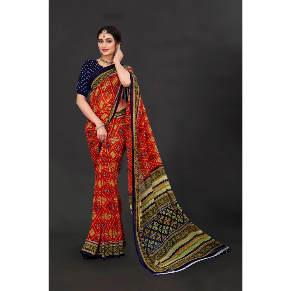 Women's Georgette Floral Print Saree With Unstitched Blouse 5.5Mtr (Multicolor) Women's Georgette Floral Print Saree With Unstitched Blouse 5.5Mtr (Multicolor)