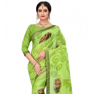 Generic Women's Georgette Floral Print Saree With Unstitched Blouse 5.5Mtr (Green)