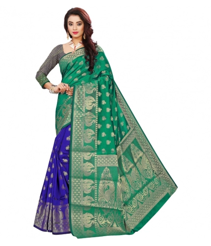 Women's Jacquard Woven Saree With Unstitched Blouse 5.5Mtr (Green)
