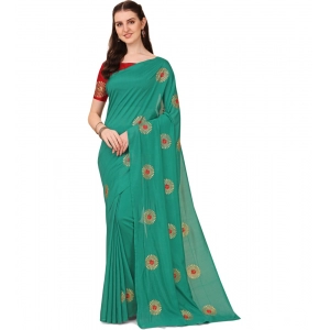 Generic Women's Silk Blend Embroidered Saree With Unstitched Blouse 5.5Mtr (Green)