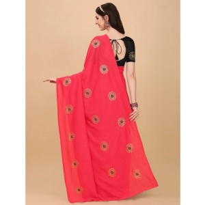 Generic Women's Silk Blend Embroidered Saree With Unstitched Blouse 5.5Mtr (Pink)