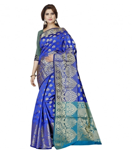Women's Jacquard Woven Saree With Unstitched Blouse 5.5Mtr (Dark Blue)
