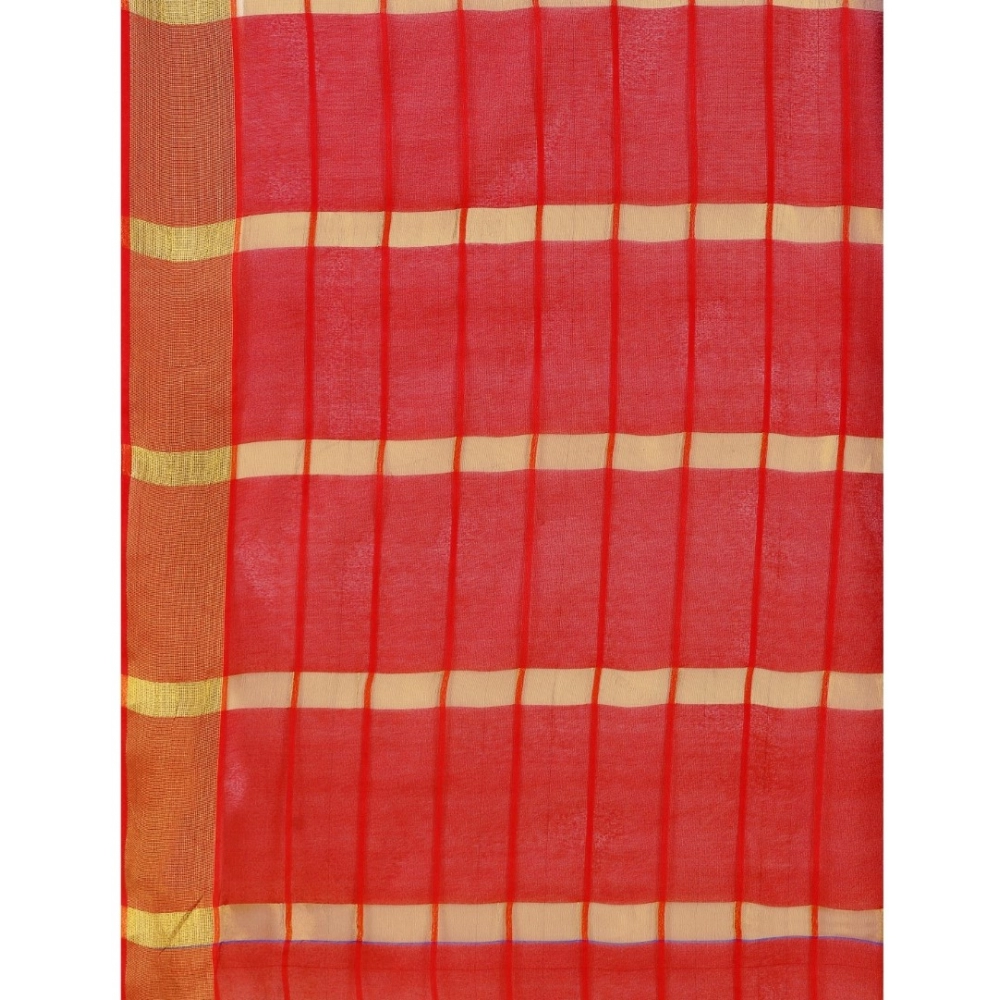 Women's Cotton Silk Checkered Saree With Unstitched Blouse 5.5Mtr (Blue)