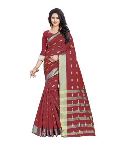 Women's Silk Blend Woven Saree With Unstitched Blouse 5.5Mtr (Red)
