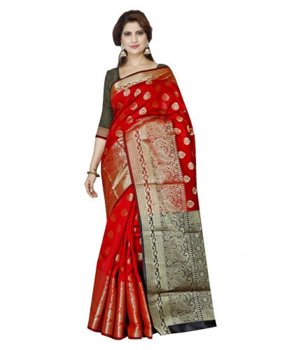 Women's Jacquard Woven Saree With Unstitched Blouse 5.5Mtr (Red)