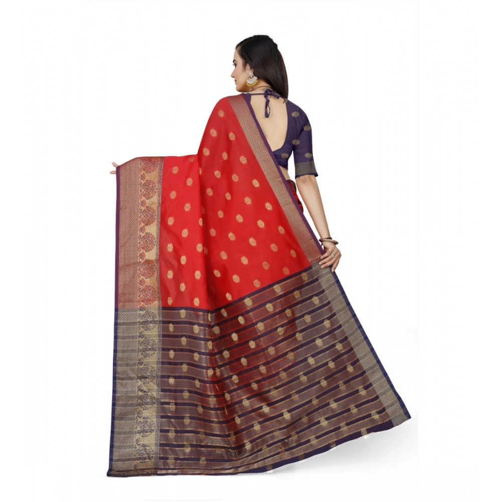 Women's Jacquard Woven Saree With Unstitched Blouse 5.5Mtr (Red) Women's Jacquard Woven Saree With Unstitched Blouse 5.5Mtr (Red)