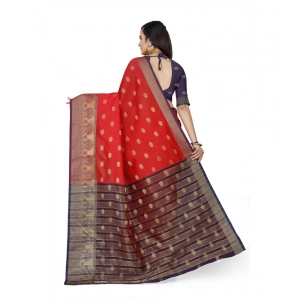 Generic Women's Jacquard Woven Saree With Unstitched Blouse 5.5Mtr (Red)