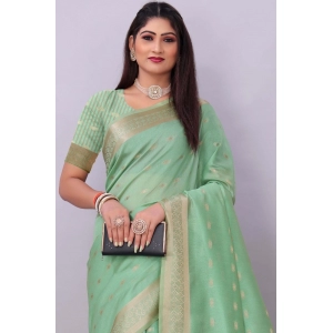 Generic Women's Silk Blend Woven Saree With Unstitched Blouse 5.5Mtr (Light Green)