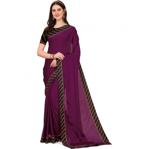 Generic Women's Chiffon Self Design Saree With Unstitched Blouse 5.5Mtr (Purple)
