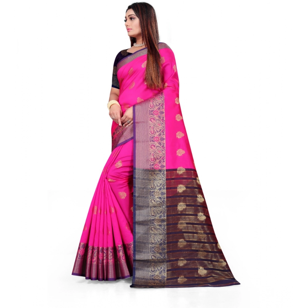 Women's Silk Blend Woven Saree With Unstitched Blouse 5.5Mtr (Pink) Women's Silk Blend Woven Saree With Unstitched Blouse 5.5Mtr (Pink)