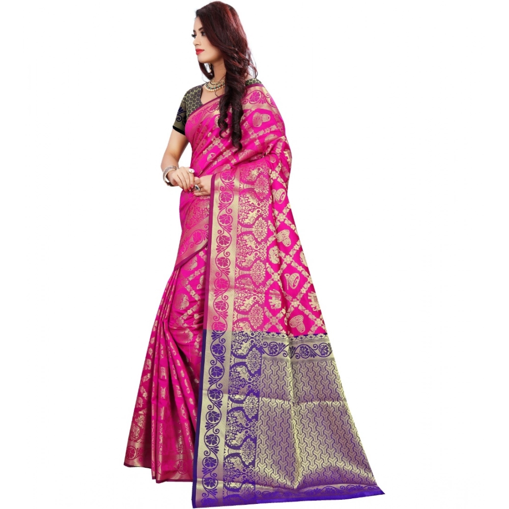 Women's Jacquard Woven Saree With Unstitched Blouse 5.5Mtr (Pink) Women's Jacquard Woven Saree With Unstitched Blouse 5.5Mtr (Pink)