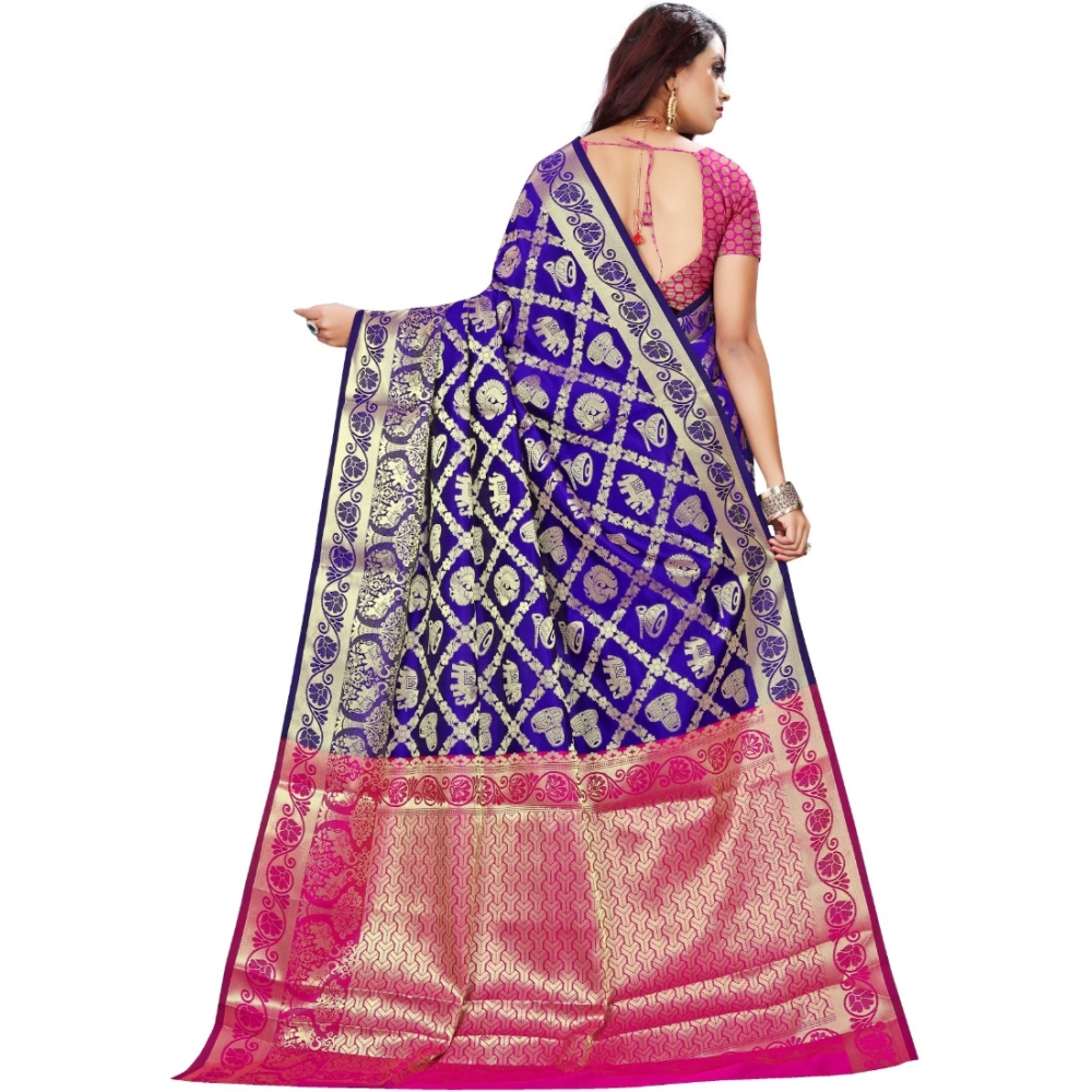 Women's Jacquard Woven Saree With Unstitched Blouse 5.5Mtr (Blue)