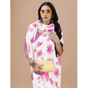 Generic Women's Crepe Digital Print Saree With Unstitched Blouse 5.5Mtr (Pink)