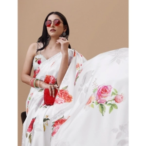 Generic Women's Crepe Digital Print Saree With Unstitched Blouse 5.5Mtr (Cream)