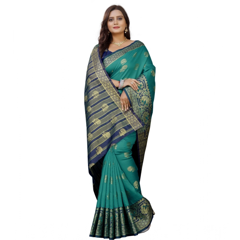 Women's Silk Blend Woven Saree With Unstitched Blouse 5.5Mtr (Dark Blue-Green) Women's Silk Blend Woven Saree With Unstitched Blouse 5.5Mtr (Dark Blue-Green)