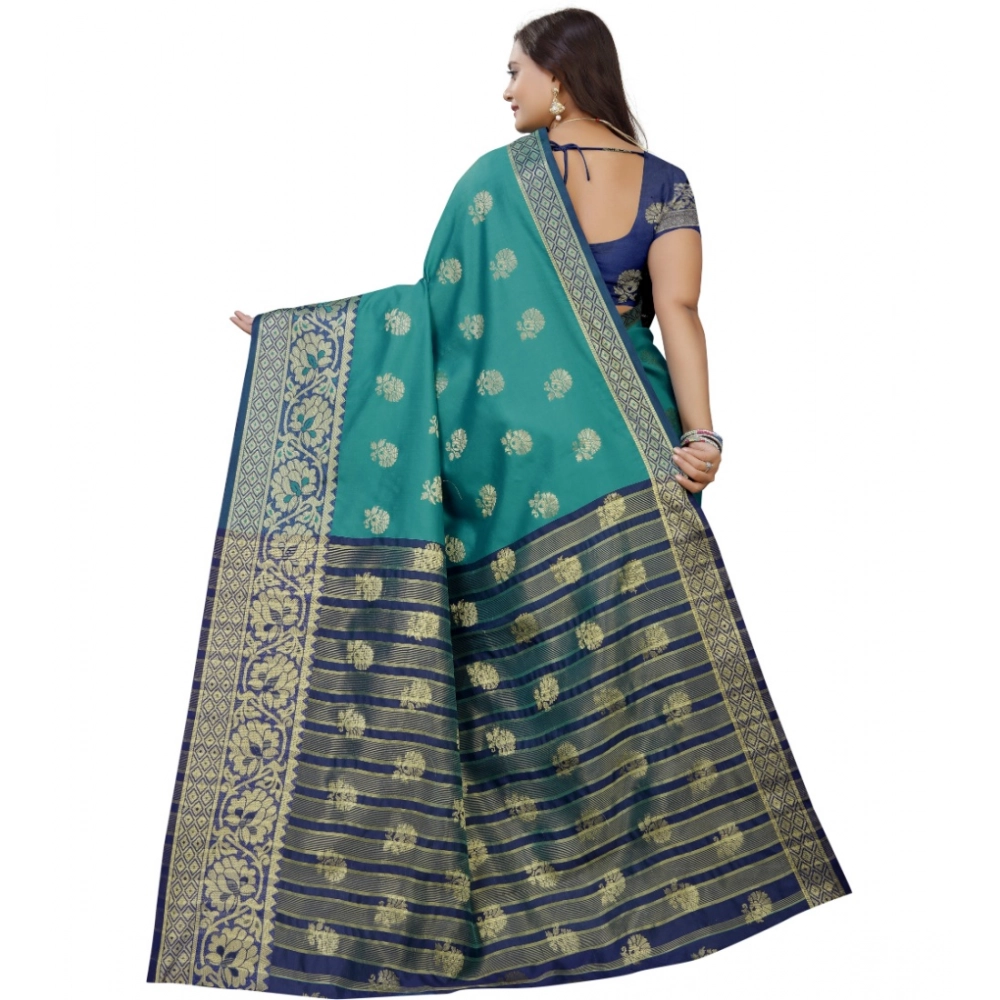 Women's Silk Blend Woven Saree With Unstitched Blouse 5.5Mtr (Dark Blue-Green) Women's Silk Blend Woven Saree With Unstitched Blouse 5.5Mtr (Dark Blue-Green)